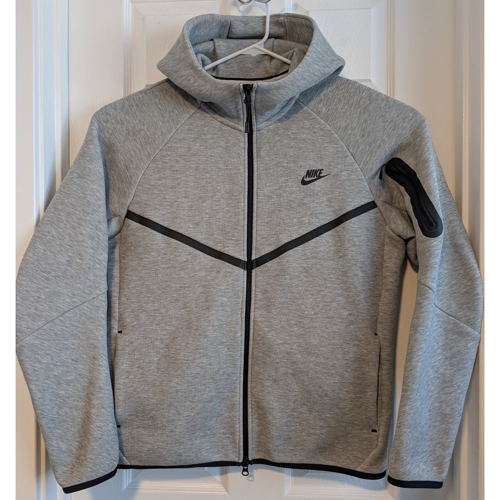 Nike Tech Fleece Full Zip Hoodie Mens L Heather Grey Black CU4489-063 VERY NICE